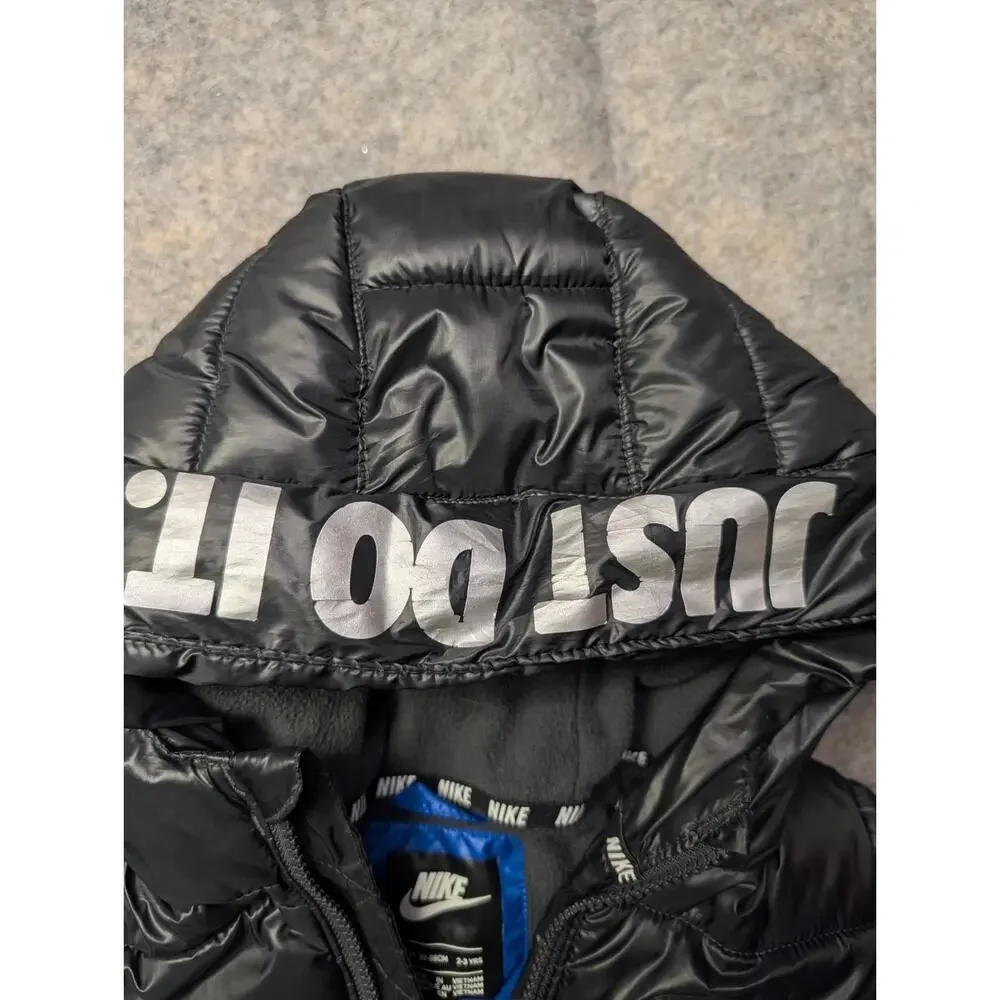 NIKE Size 3T Boys Toddler Full-Zip Puffer Jacket Winter Coat Black Blue Hooded